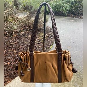 Brighton Braided Strap Shoulder Bag in Brown and Tan